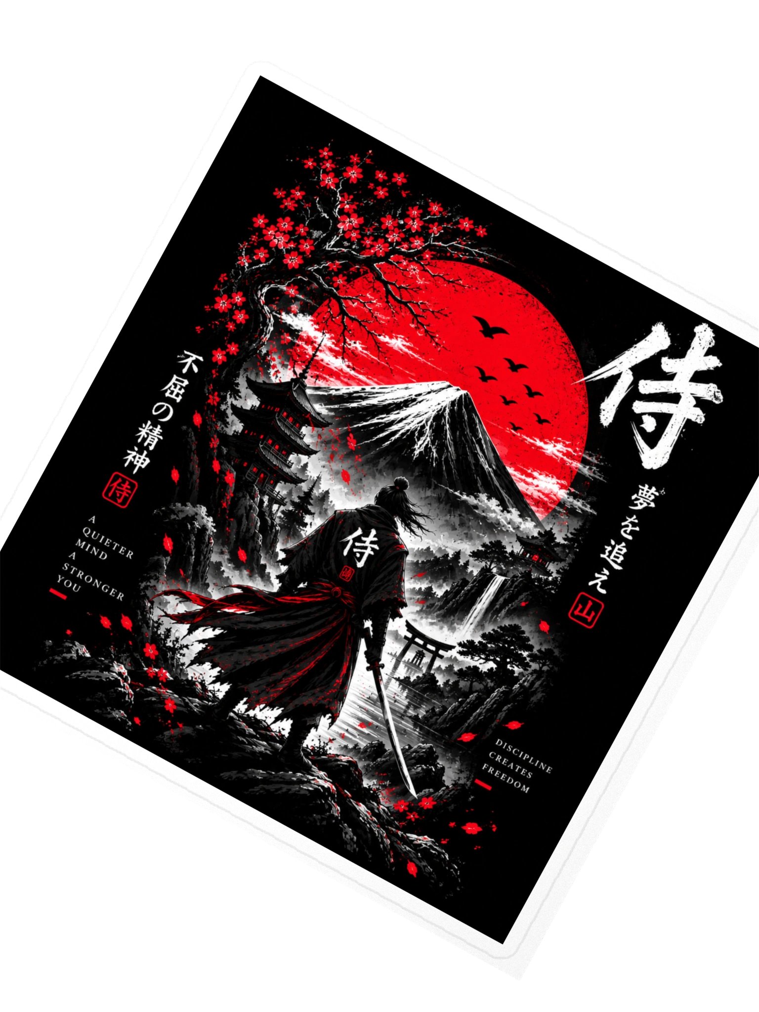 Japanese Samurai Die-Cut Sticker – Red Sun Mountain Japanese Streetwear Decal product image (2)