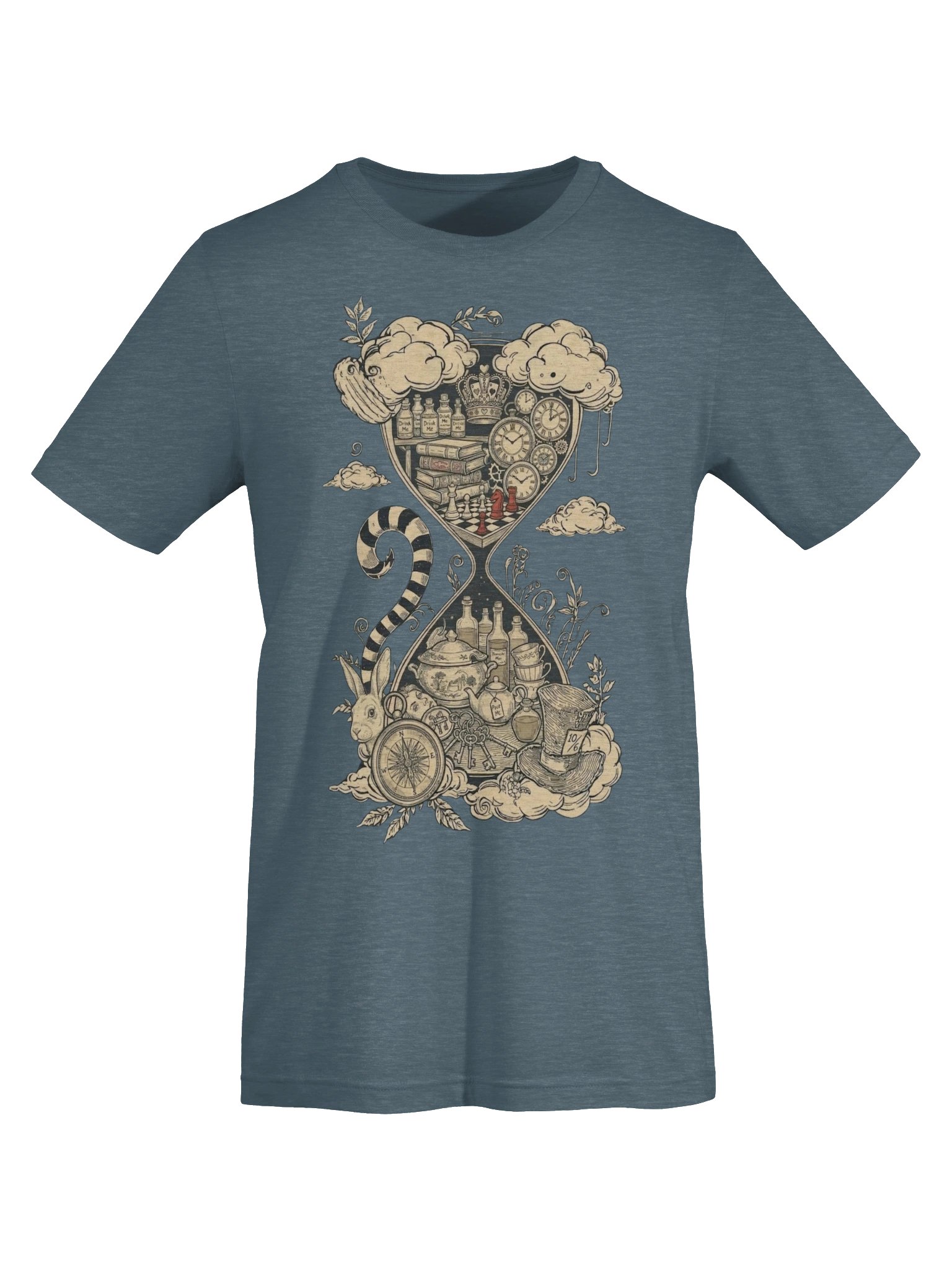 Alice in Wonderland Hourglass Tee, Surreal White Rabbit Graphic Shirt product image (6)