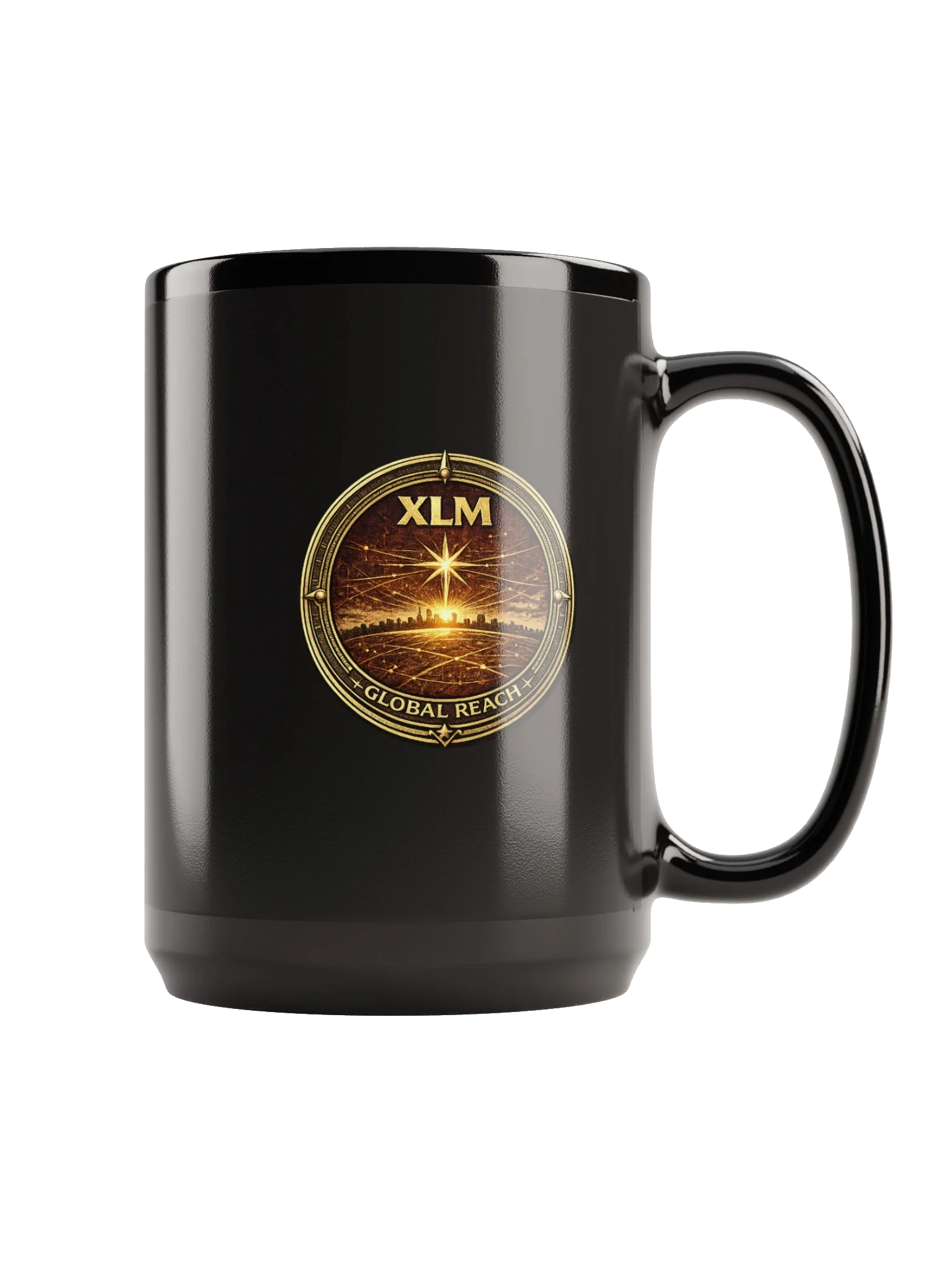 T-Bone Crypto Coin Crest Mug (XLM | Global Reach) | Black
