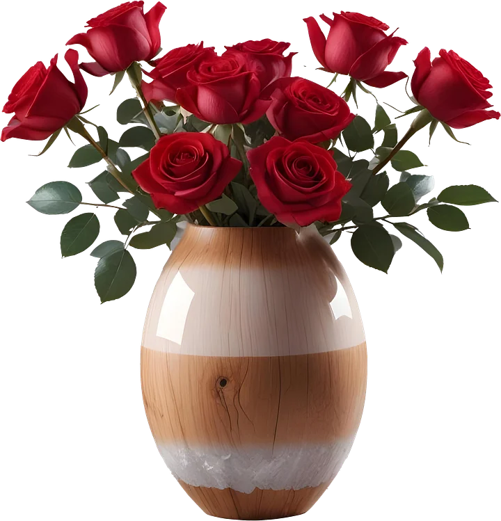 Natural Wood Gradient Vase with Red Roses PNG product image (1)