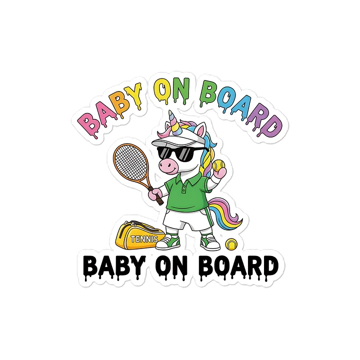 Funny Unicorn Tennis Baby on Board Sticker - 5x5 Weatherproof Vinyl Car Decal - Premium Unicorn Tennis Court Accessory product image (1)