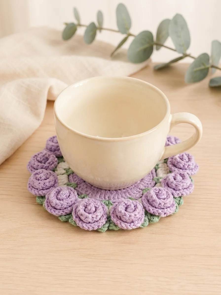 Crochet Rose Flower Pot Coaster Pattern product image (6)