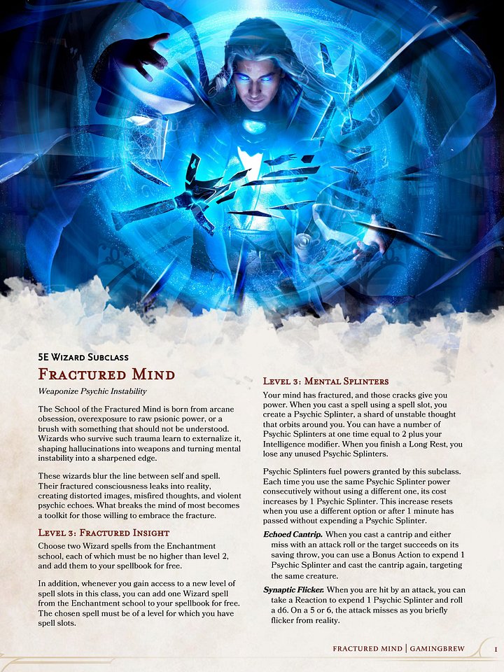 Fractured Mind | 5.5E Wizard Subclass product image (2)