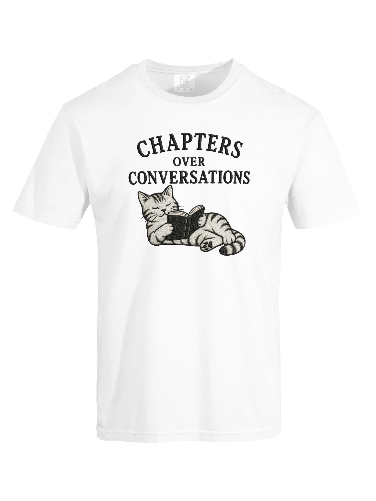 Chapters Over Conversations Book Lover Cat T-Shirt product image (71)