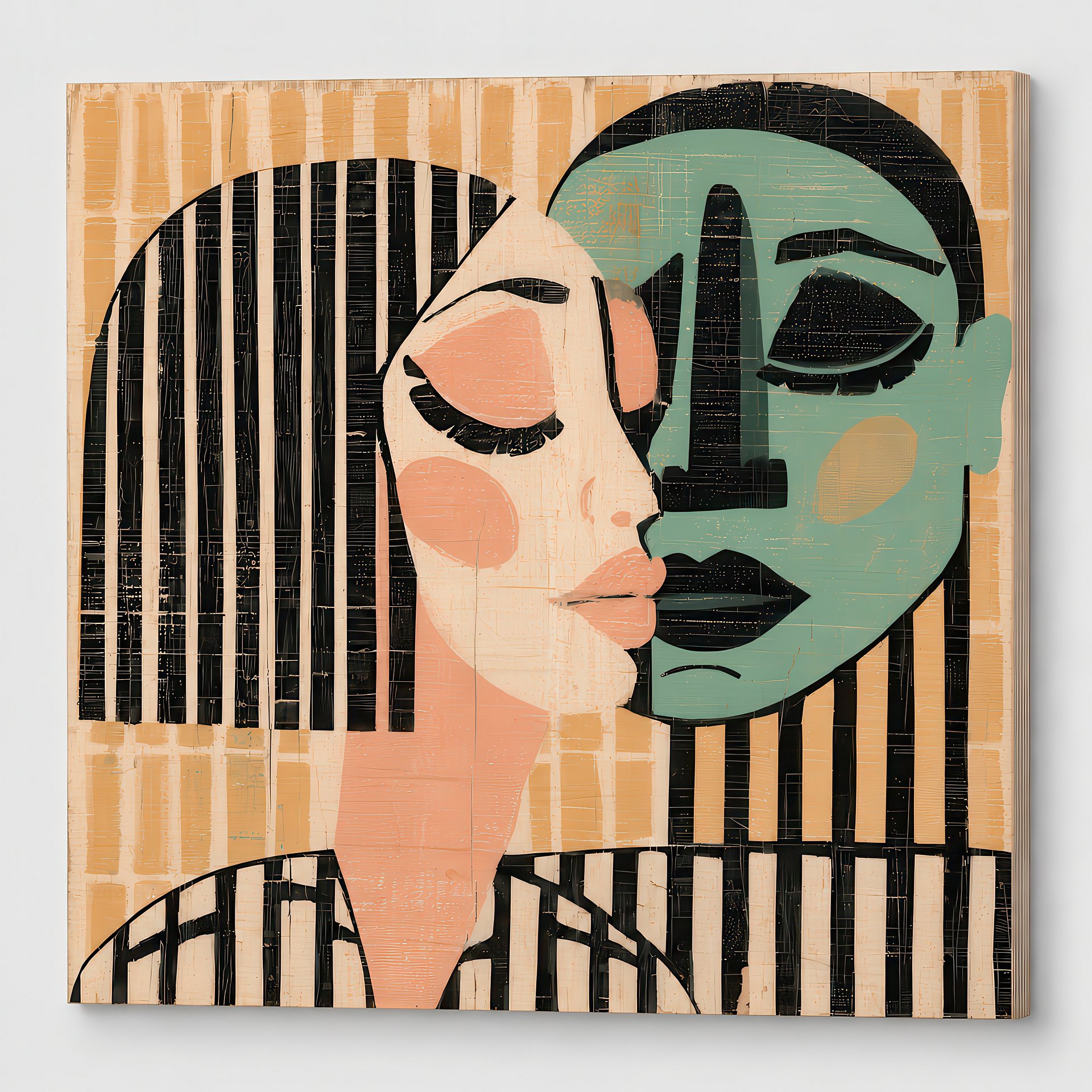 Le Baiser | Mid-Century Lovers Birch Wood Art | Wall Decor | 24x24″ (60x60 cm) product image (6)