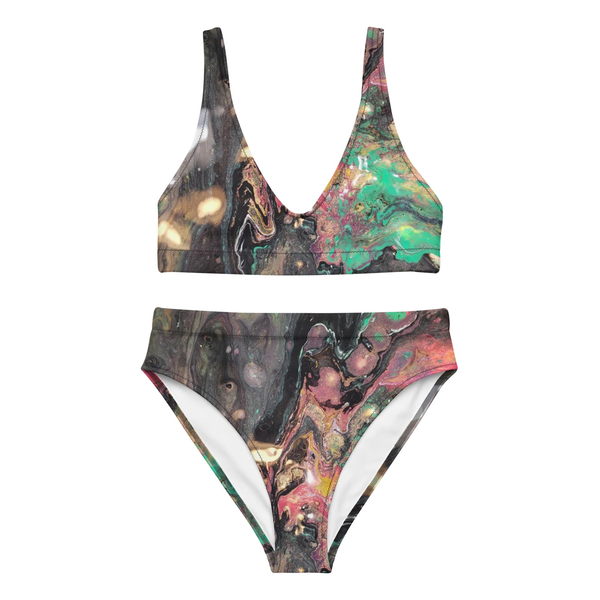 Bucket of paint creates galaxies Marbled Goddess High Waisted Bikini Set product image (1)