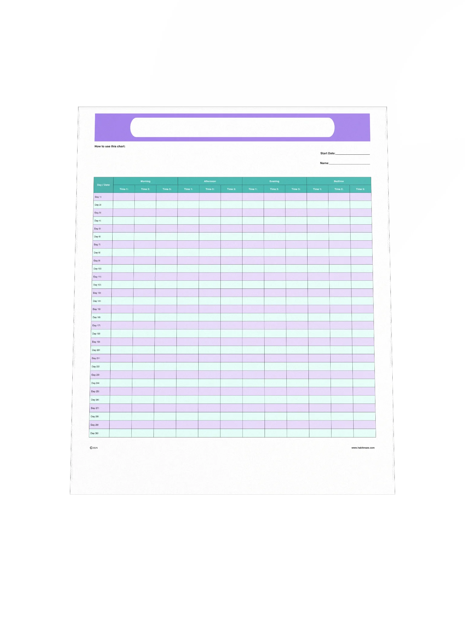 30 Day Blank Time Record Chart product image (5)