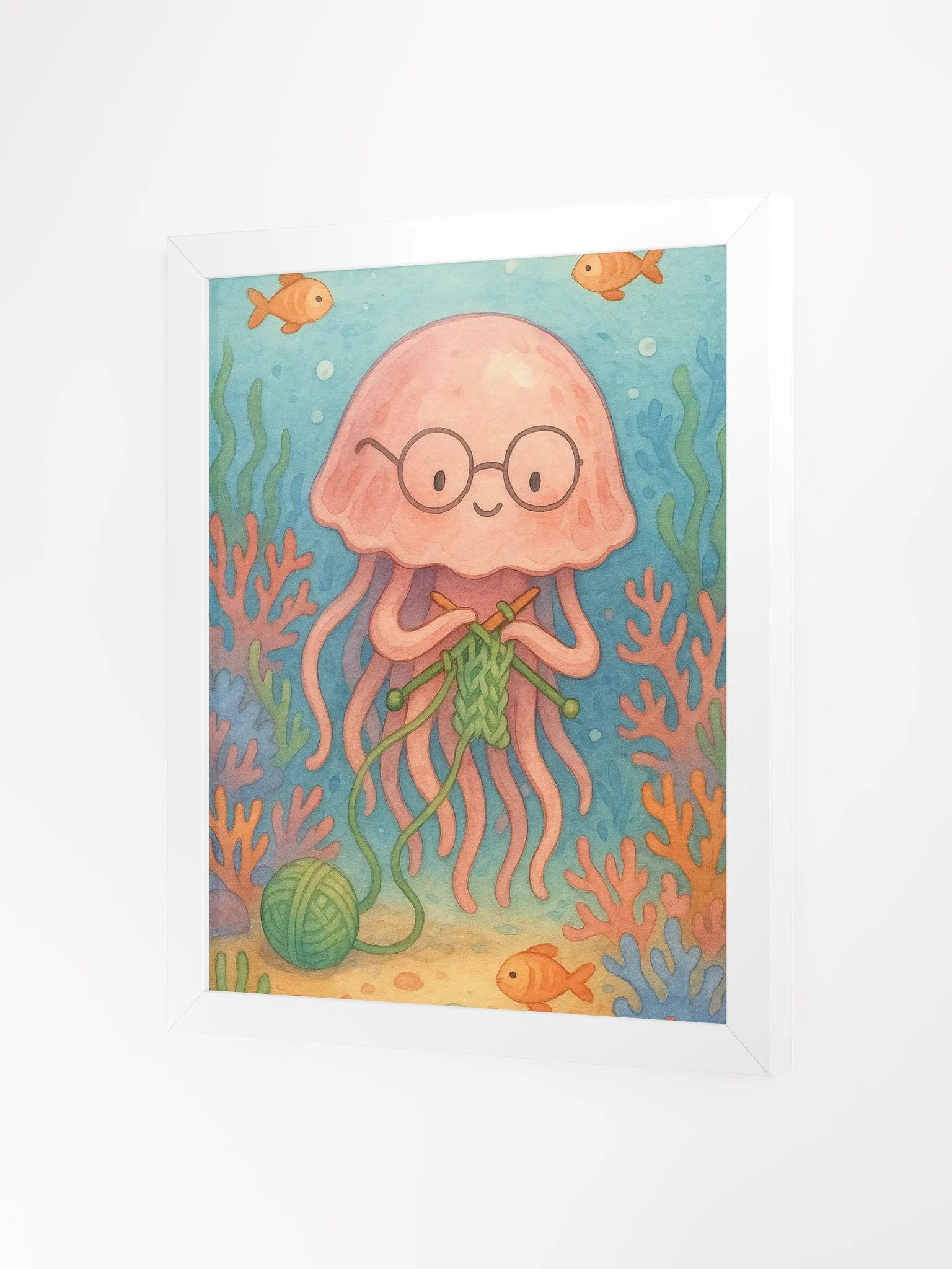 Whimsical Jellyfish Knitting Underwater – Cute Ocean Wall Art for Kids' Rooms & Craft Lovers product image (8)