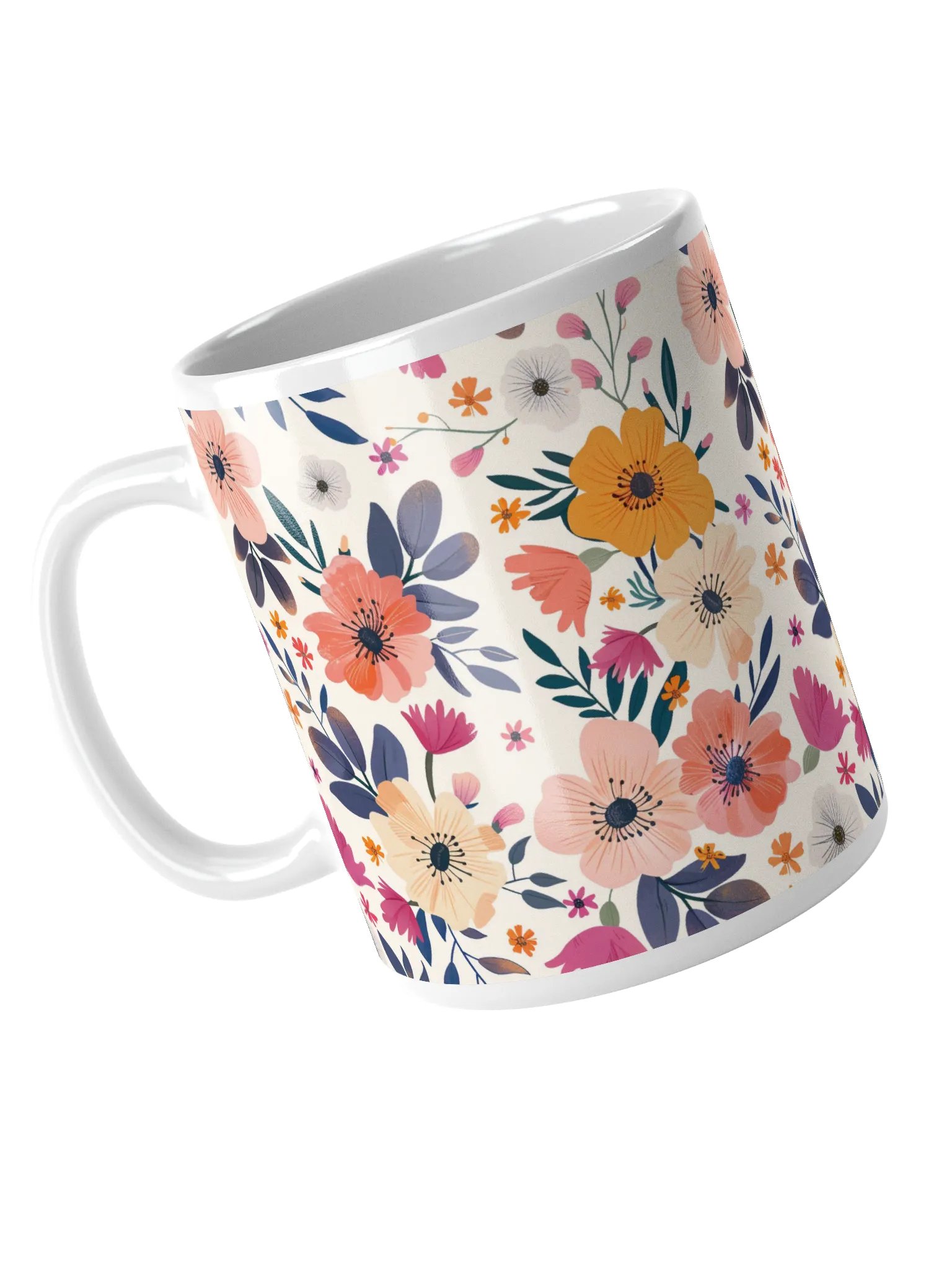 Multicolor Floral White Glossy Ceramic Mug by Treasure Pie product image (5)