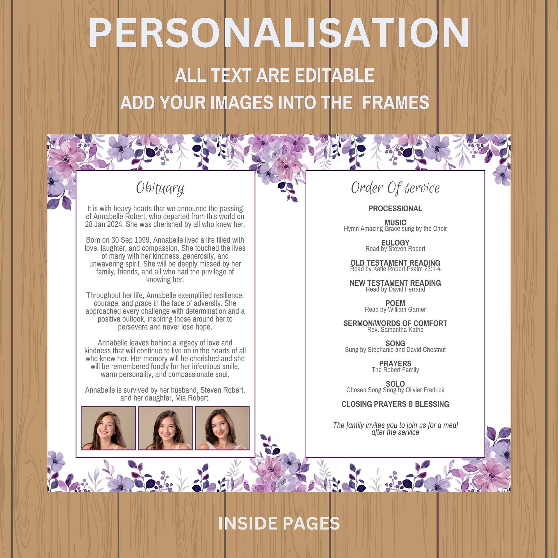 Purple Flowers Funeral Program Canva Template product image (7)