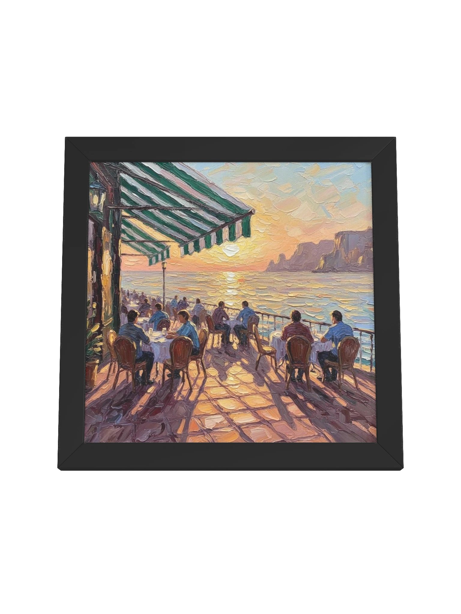 Sunset Seaside Cafe Wall Art, Impressionist Ocean Terrace Painting, Coastal Dining Decor product image (5)