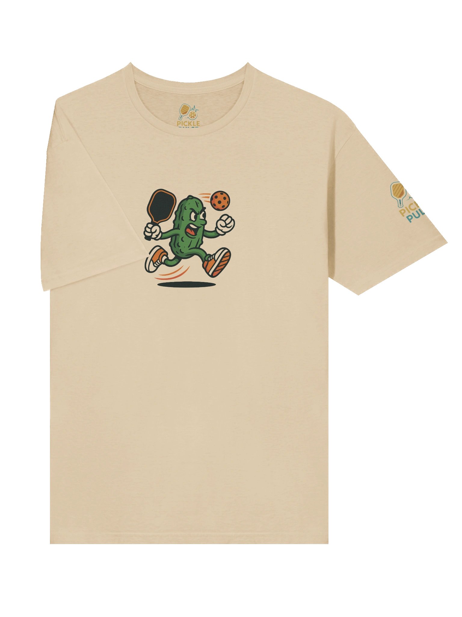 Pickleball Power Pickle T-Shirt – Sand Color Funny Unisex Tee with Animated Pickleball Smash Design product image (5)