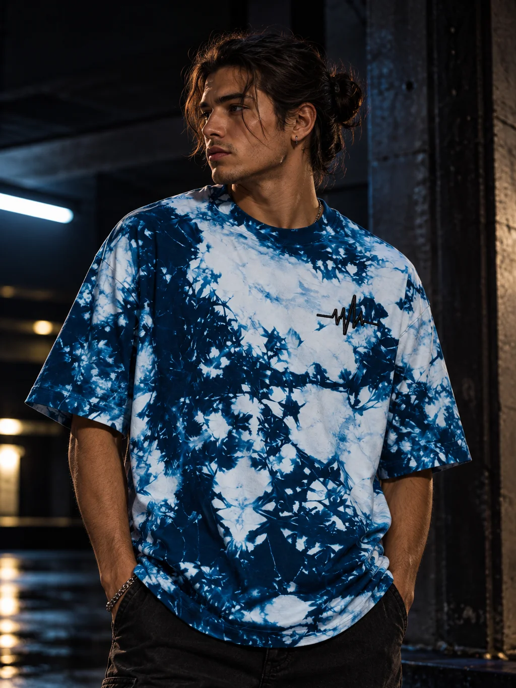 Embroidered Heartbeat Wave Oversized Tie-Dye T-Shirt | Shaka Wear Heavyweight Tee product image (3)