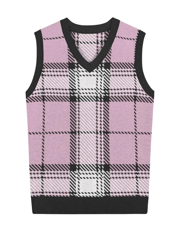 Pink Plaid Knitted Vest product image (1)