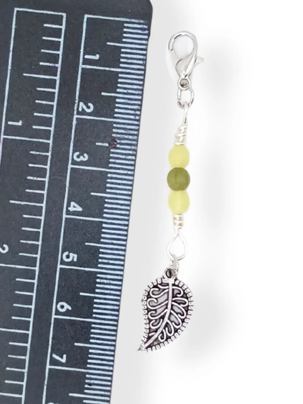 Leaf Notebook Charm | Green & Lemon Jade, Silver-Tone | Stitch Marker | Zipper Pull product image (5)