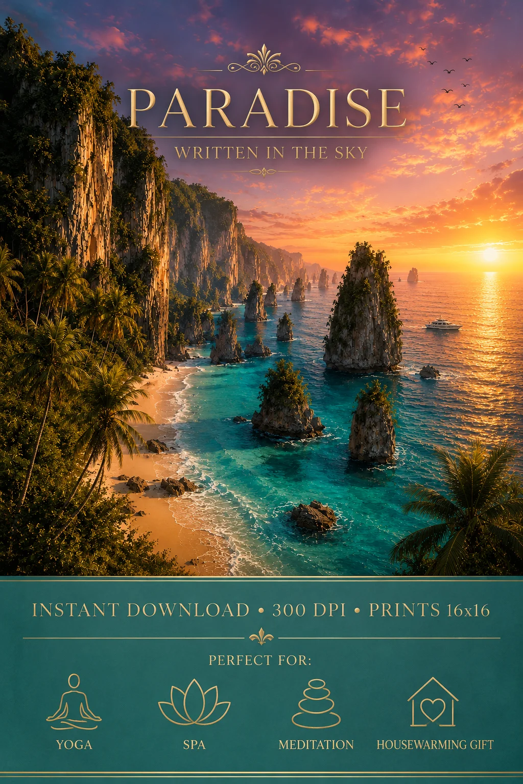 Paraside Written in The Sky| Tropical Sunset Oil Painting Digital Download product image (1)