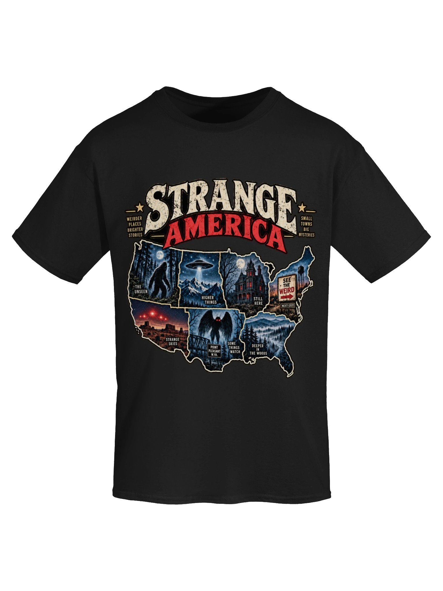 Strange America Road Trip T-Shirt – Cryptid, UFO & Paranormal USA Tee product image (3)