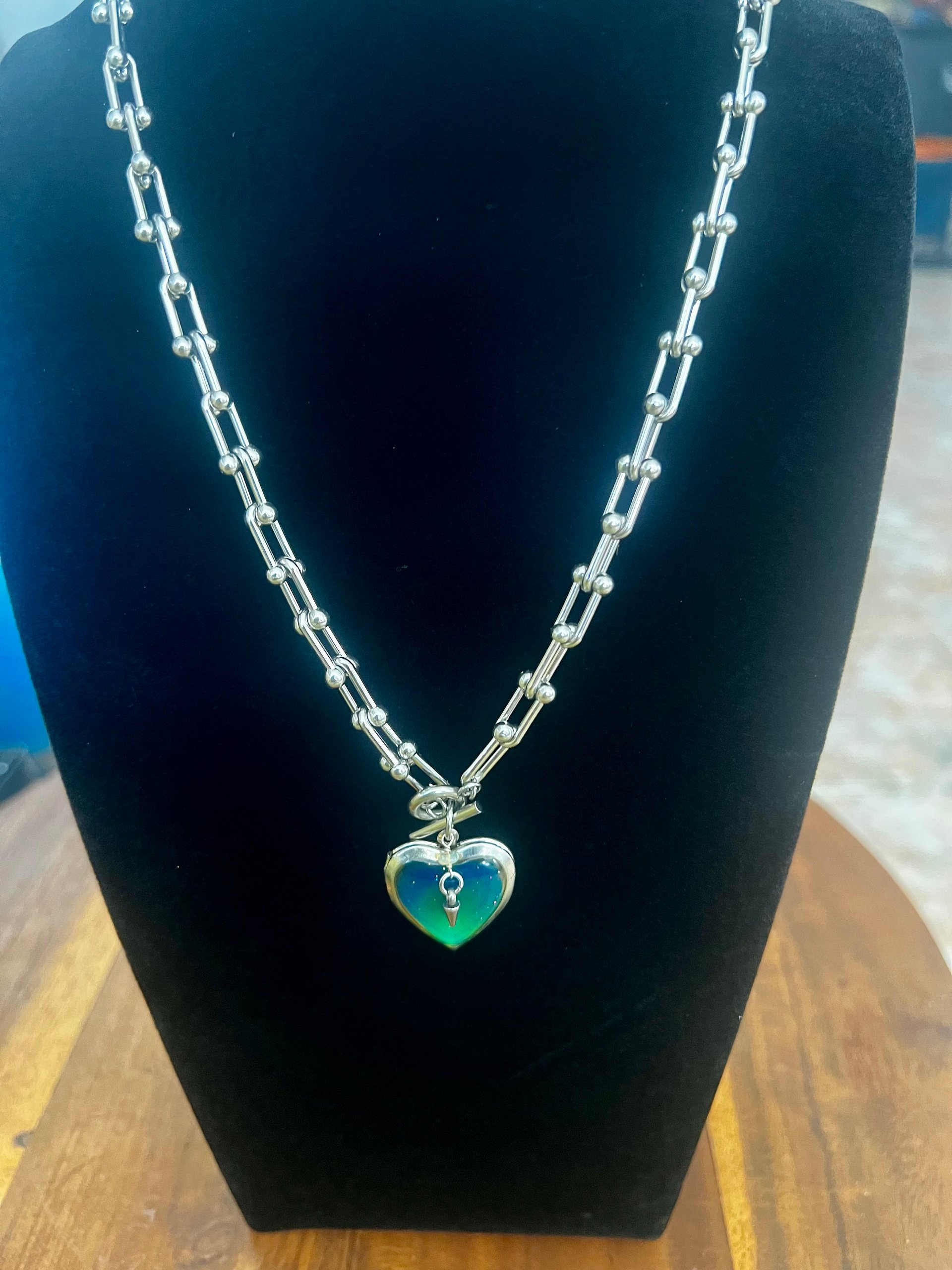 Mood spike Heart Locket with tiny Ethiopian Opal product image (1)