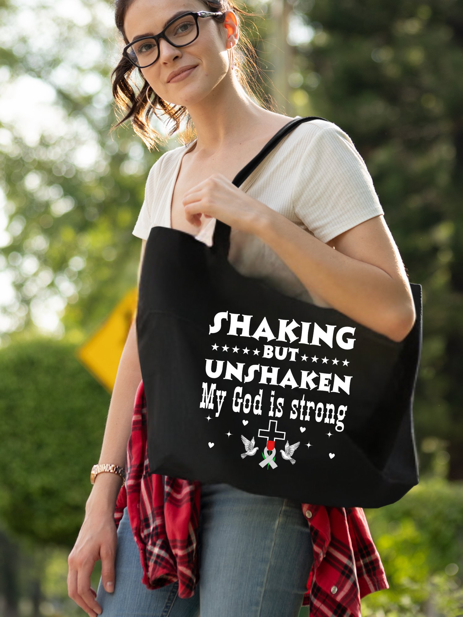 Shaking But Unshaken, My God Is Strong Parkinson Eco Tote bag product image (1)