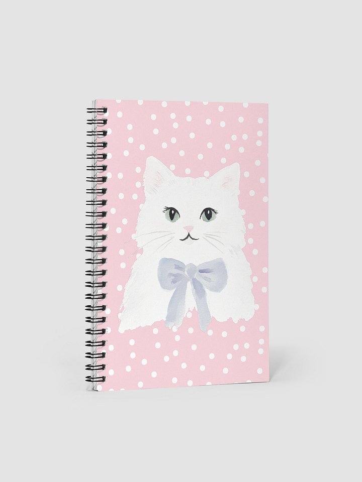 Fluffy White Cat with Bow Spiral Notebook – Cute Polka Dot Edition product image (1)