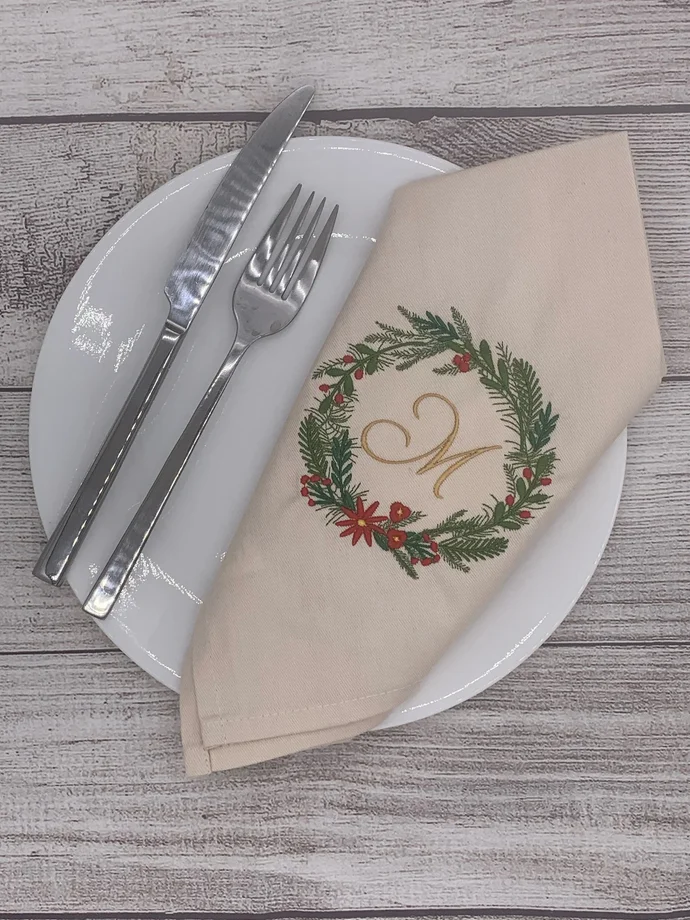 Embroidered Dinner Napkin: Personalized Cloth Napkin, Holiday Decor product image (4)