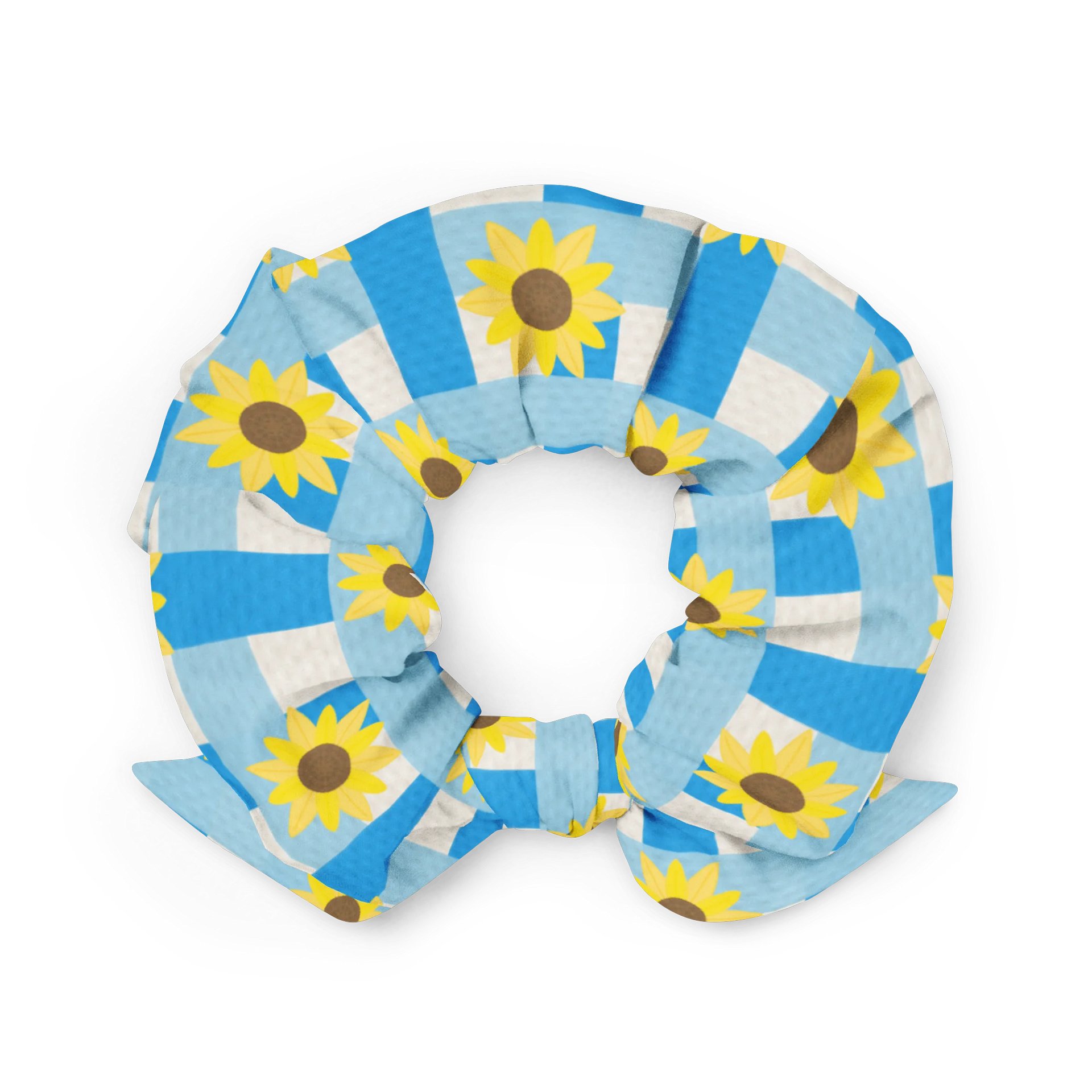 Sunflower Gingham Pattern-Blue Background Scrunchie product image (3)