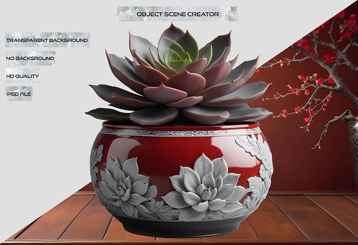 Chinese Succulent Planter – Graceful Floral Motif PNG product image (2)