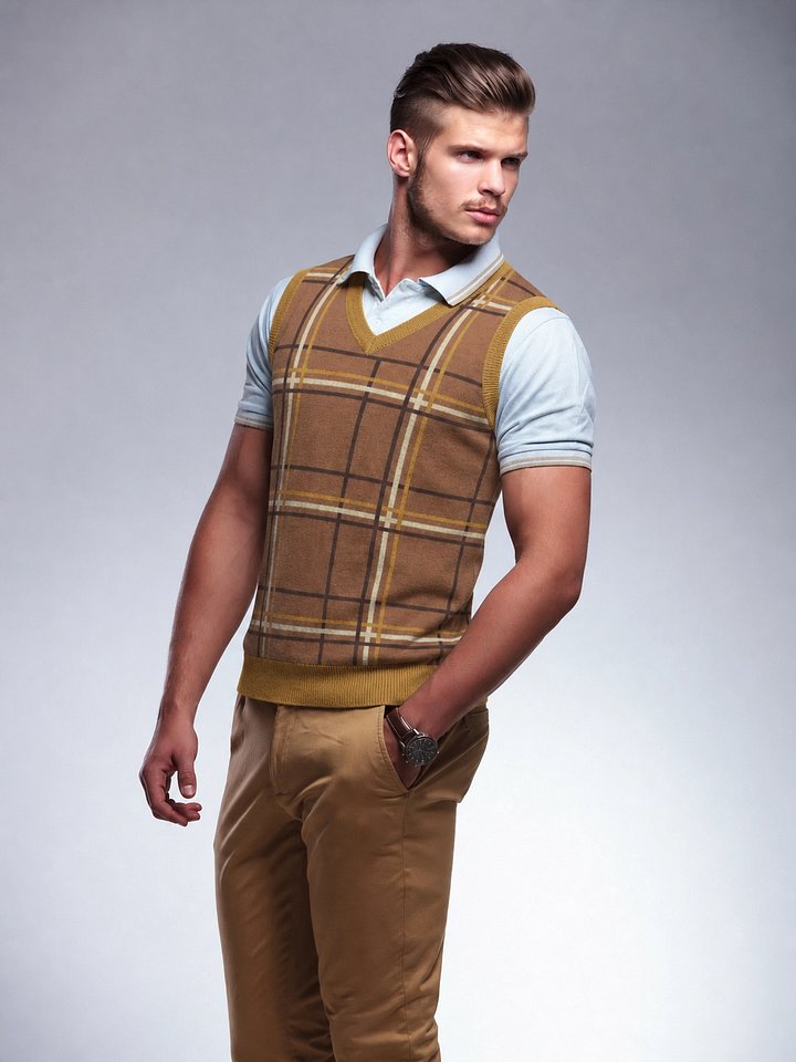 Plaid Coffee Unisex Knit Vest product image (1)