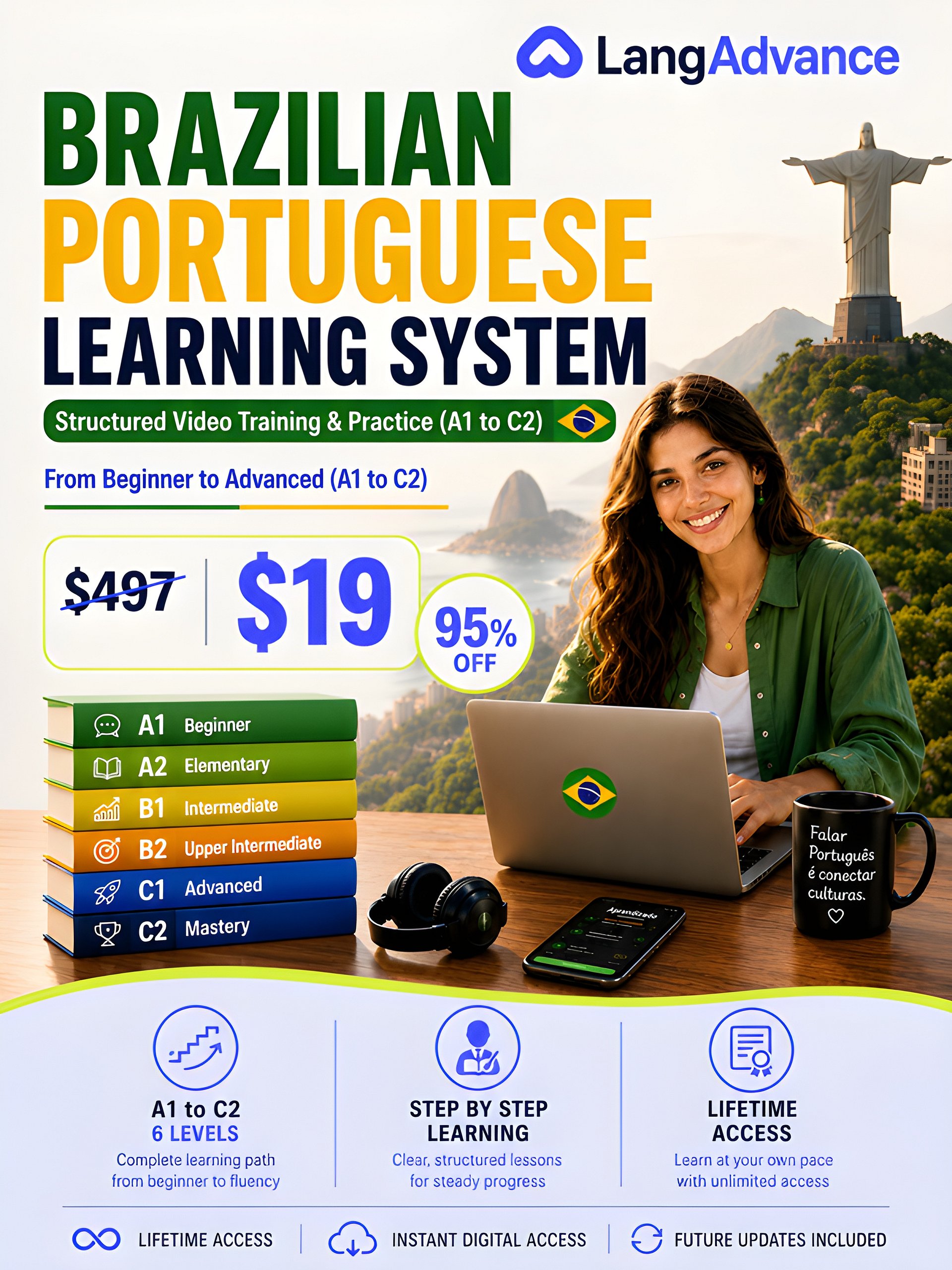 Brazilian Portuguese Learning System 🇧🇷 | Structured Video Training & Practice (A1–C2) product image (1)