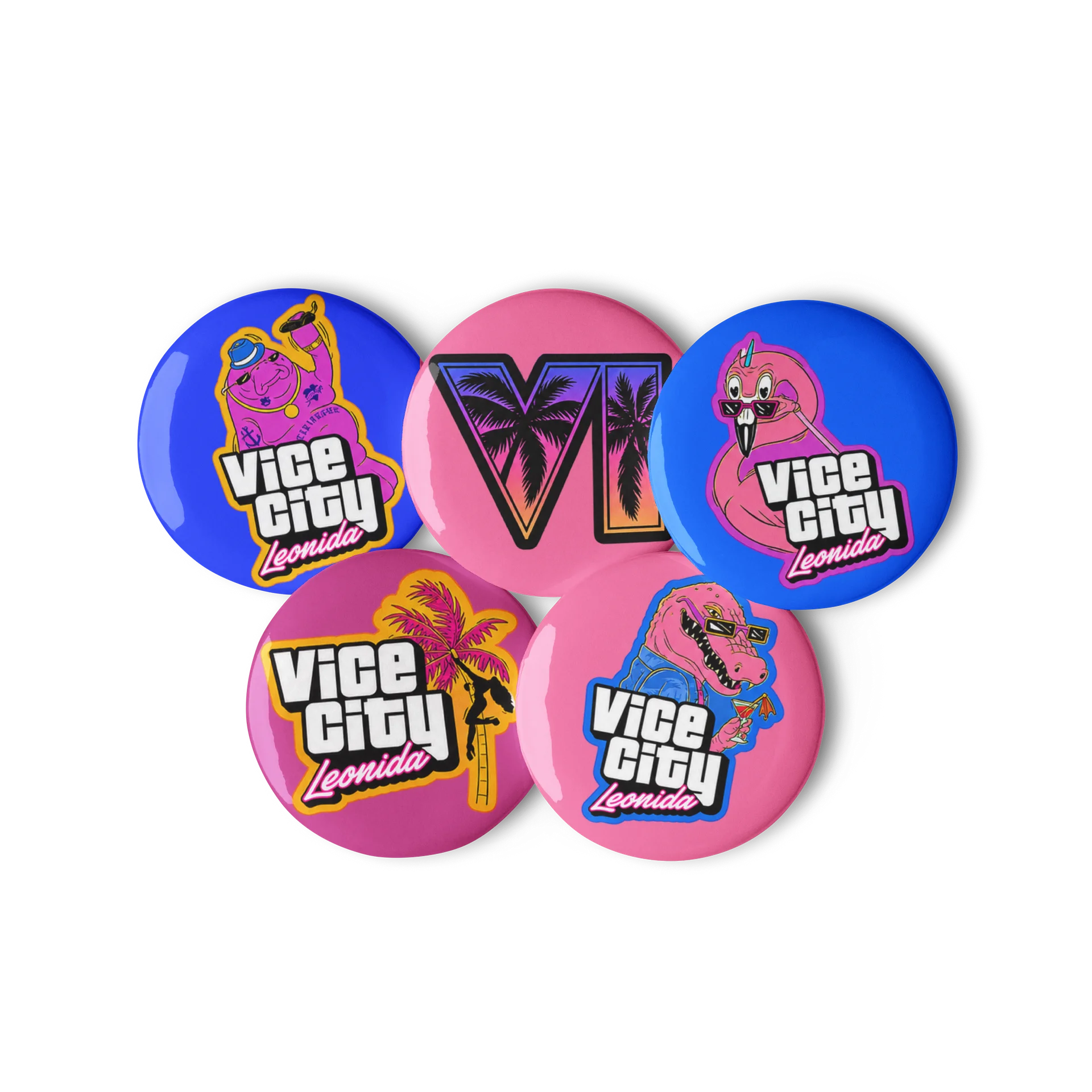 GTA VI Leonida Vice City Pin Buttons – Set of 5 product image (1)