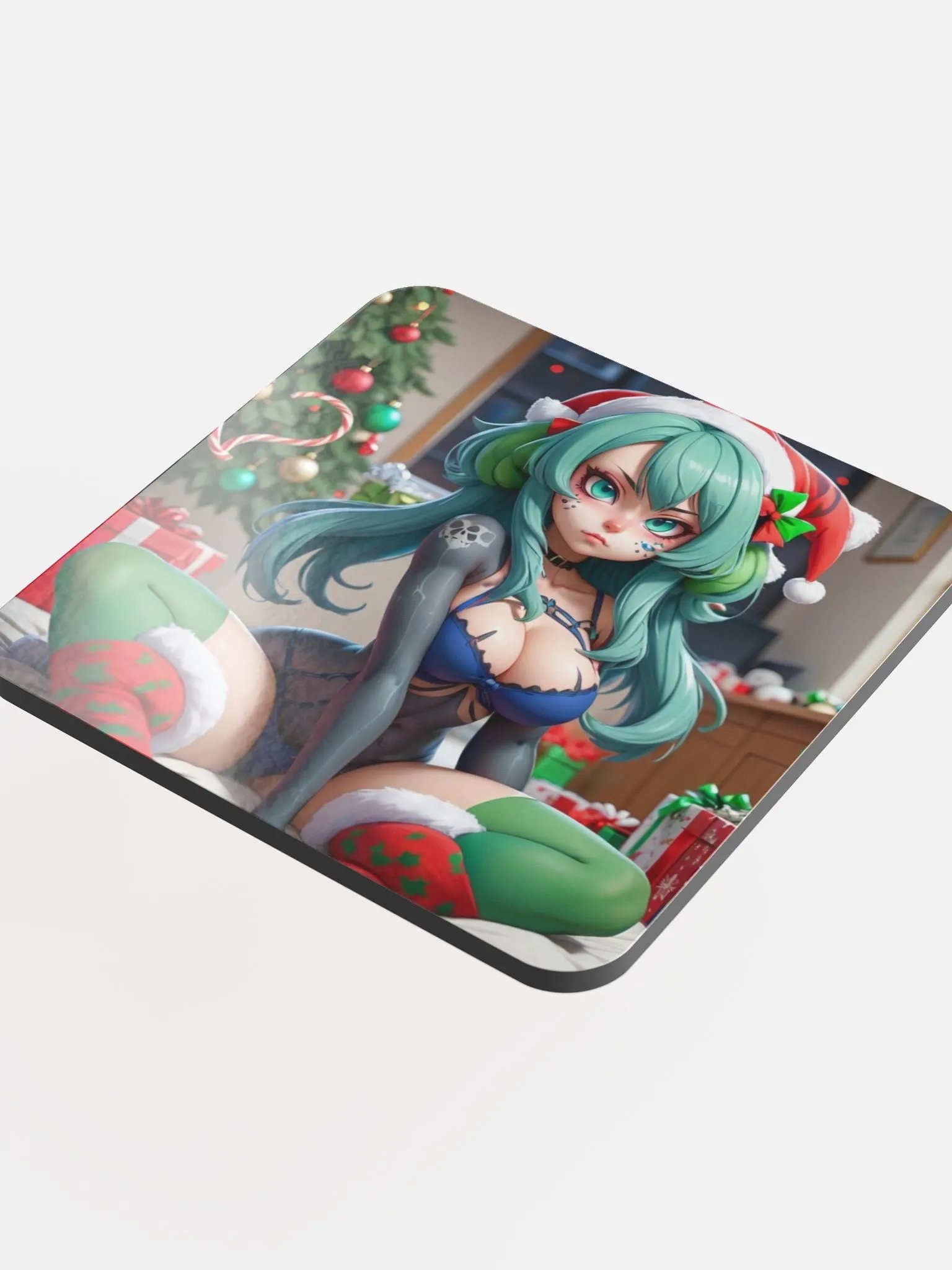 Festive Santa Hat Green Hair Coaster product image (4)