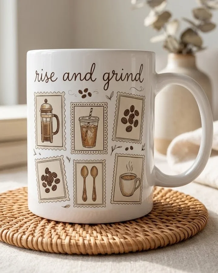 Rise and Grind Coffee Mug | Funny Coffee Lover Gift | Vintage Stamp Mug | Tired Mom Mug | Wife Gift | Millennial Mom Gift product image (2)