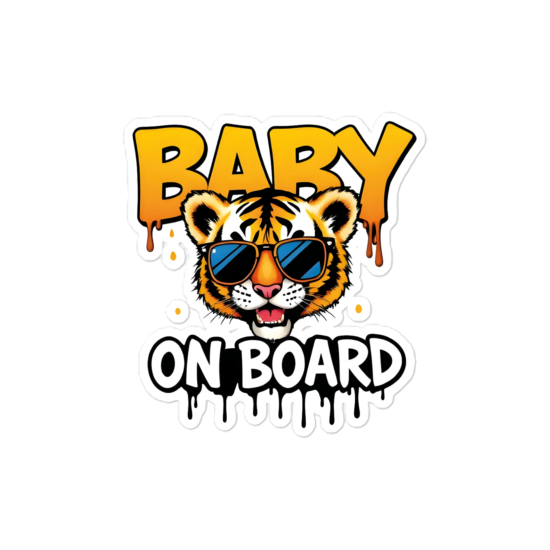 Cool Tiger Urban Style Baby On Board Car Decal - 5x5 Premium Vinyl Sticker - Streetwear Inspire Tiger with Sunglasses Graphic for Cars and Jeeps product image (1)