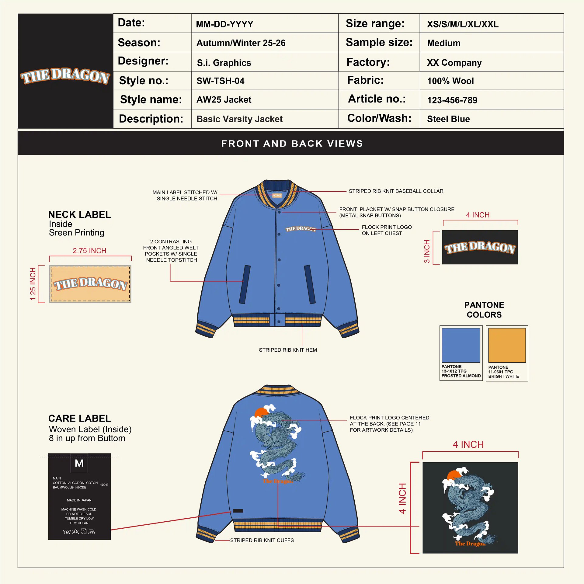 Varsity Letterman Jacket Tech Pack Template product image (2)