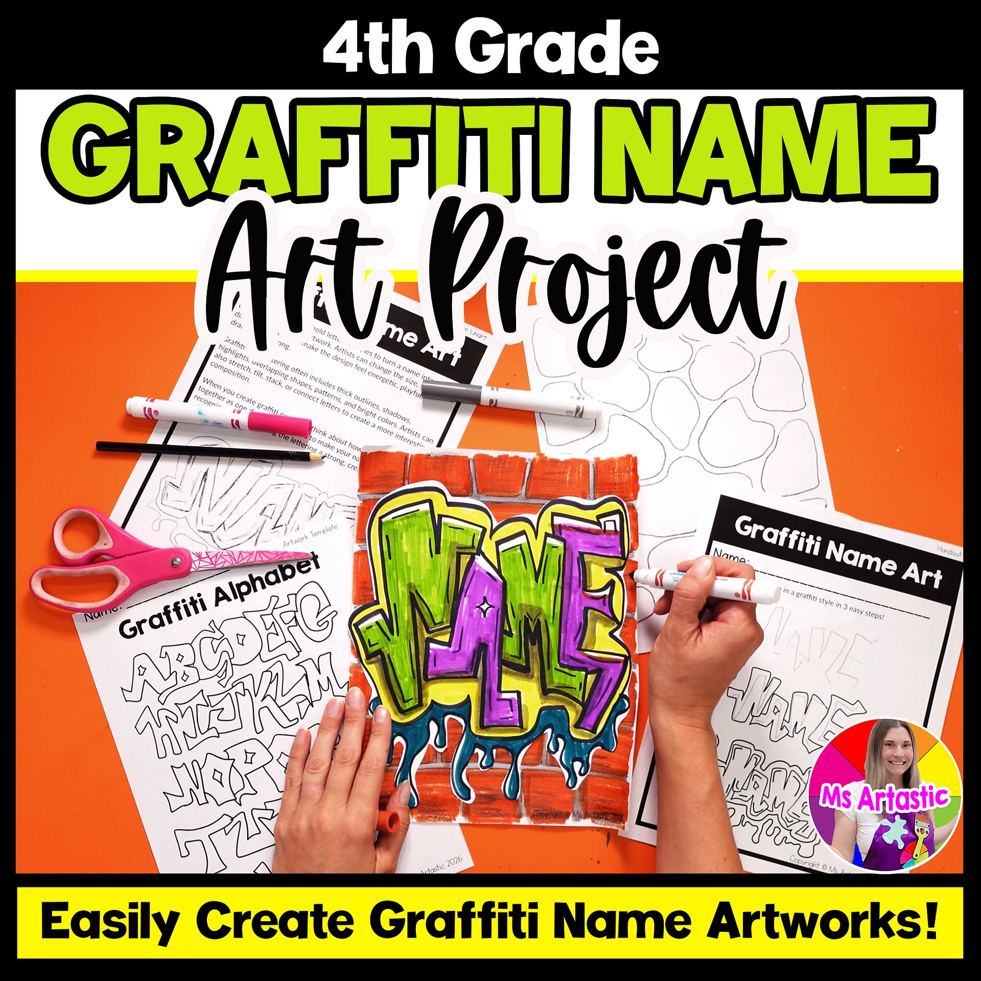 4th Grade Graffiti Name Art Grade 4 Art Project Back to School Art Lesson product image (1)
