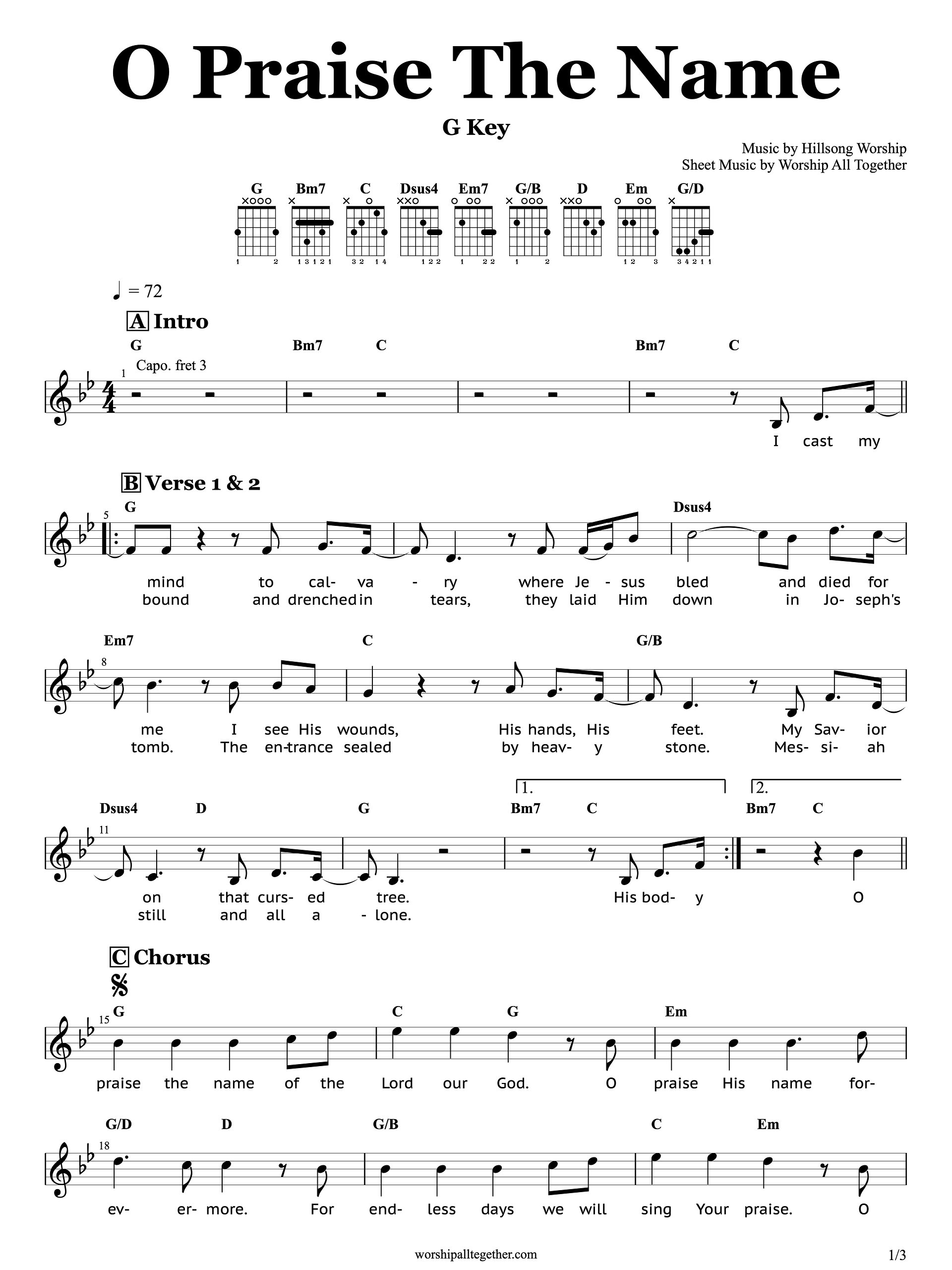 O Praise The Name (Bb Key) - Hillsong Worship | Sheet Music, Chord, Lyrics product image (1)