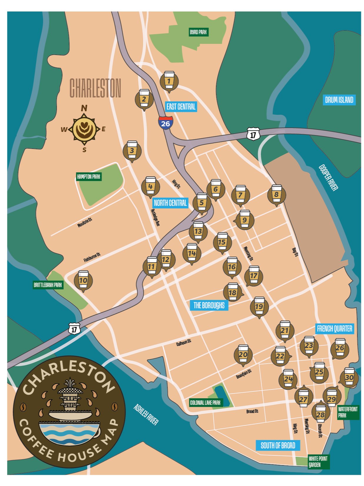 Charleston, SC 2025 Coffee House Map - Instant Digital Download product image (1)