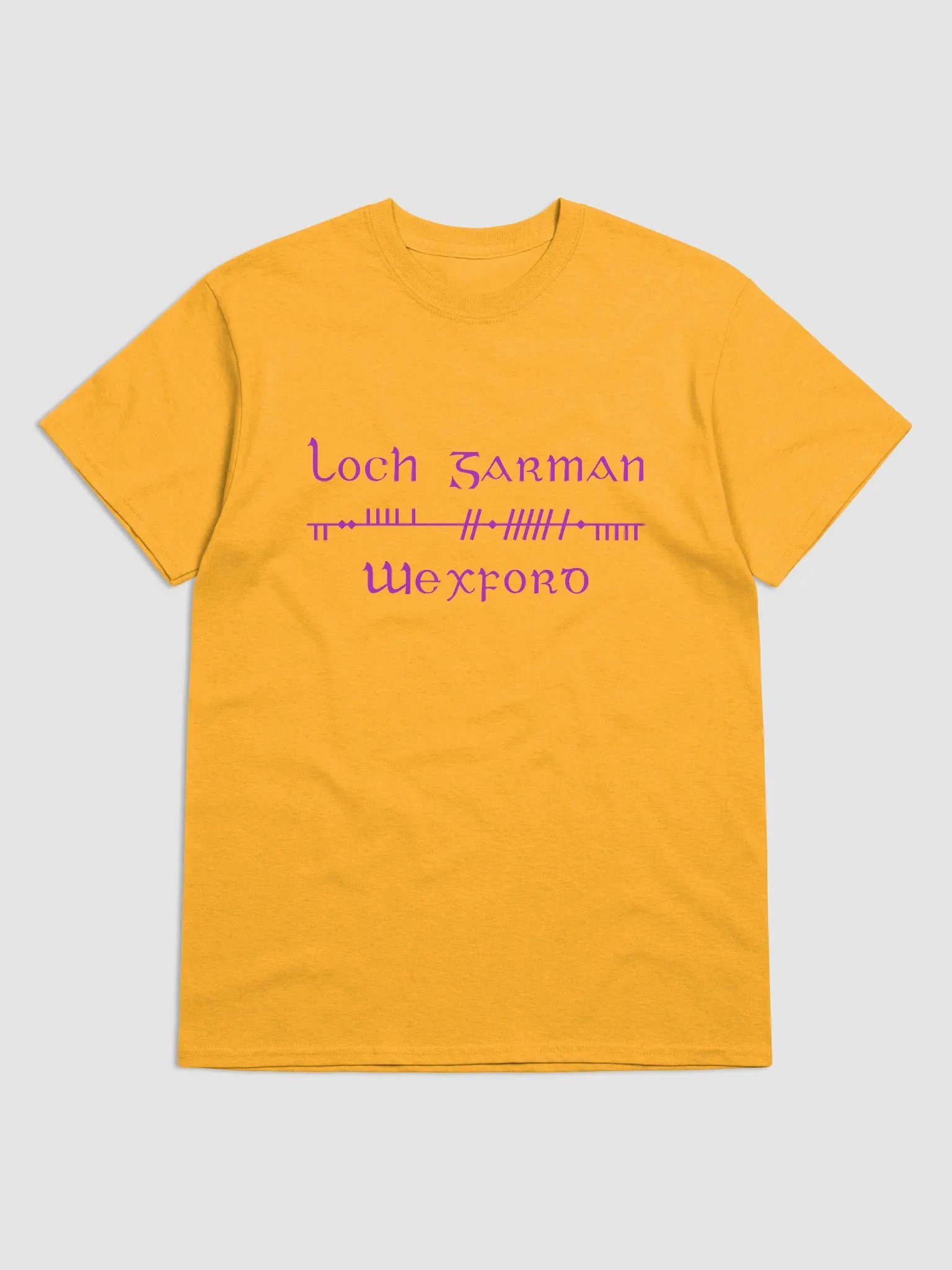 Wexford/Loch Garman Scholastic style Ogham yellow printed T-shirt product image (1)