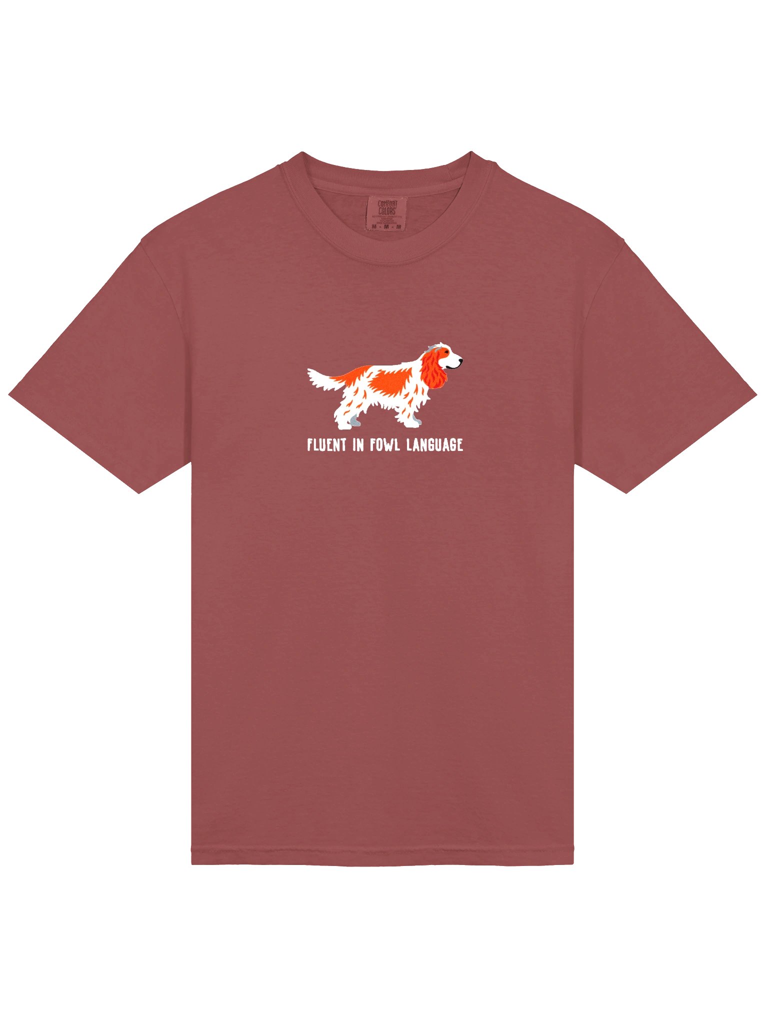 Fluent in Fowl Language T-Shirt(Embroidered) of an English Cocker Spaniel(Red & White) product image (6)