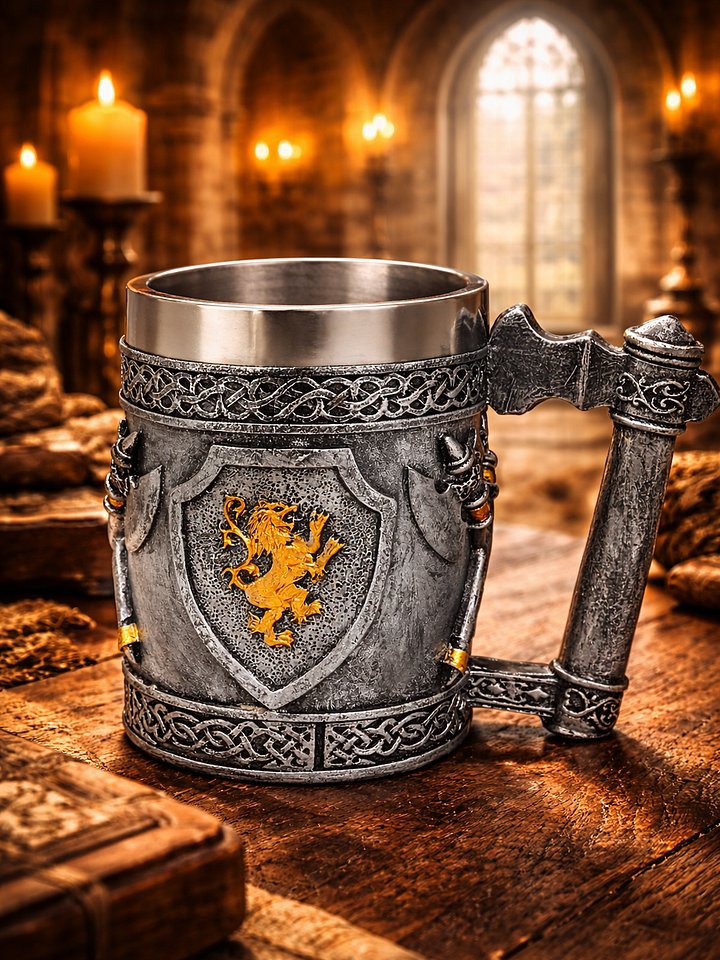 The Armored Kingdom Roaring Lion Crest Mug-Drinking Tankard-Royal Aesthetic-Large Capacity product image (1)