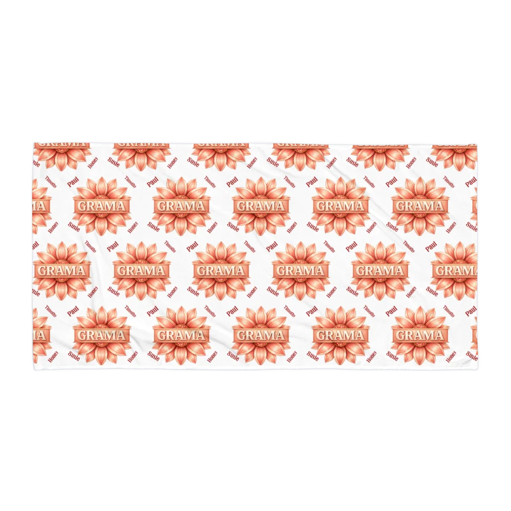 Personalized Grama Beach Towel – Custom Name Floral Sunset Towel | Gift for Grandma, Custom Bath & Pool Towel (30x60, 36x72) product image (1)