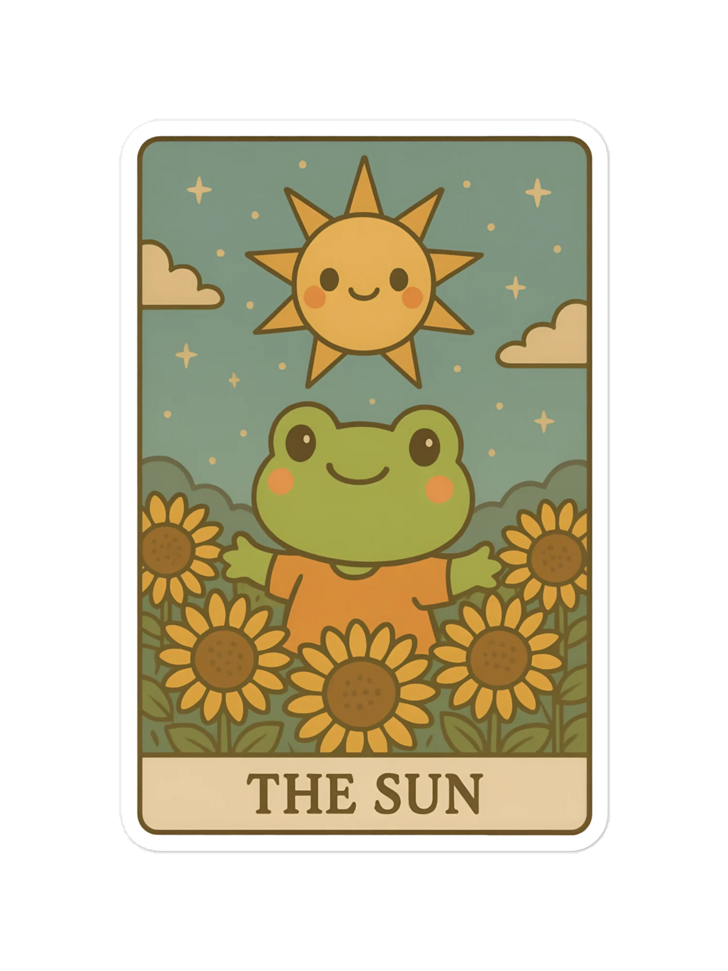 Premium Frog Tarot Card Cutout-style Vinyl Sticker | Featuring Iconic "The Sun" Artwork from the Tarotoads! Collection by Everbright Studio product image (1)