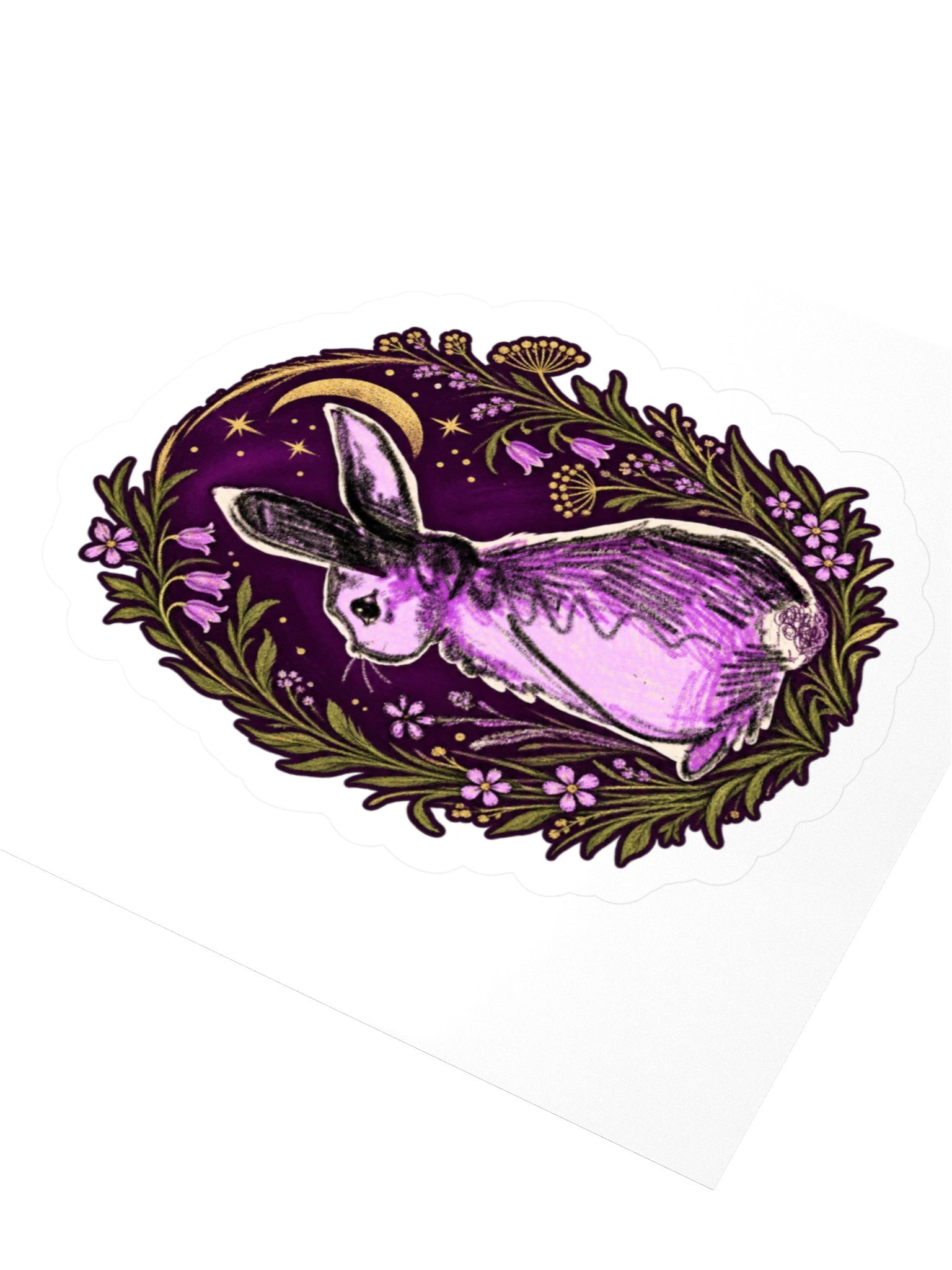 Moonlit Rabbit Floral Kiss Cut Sticker product image (8)