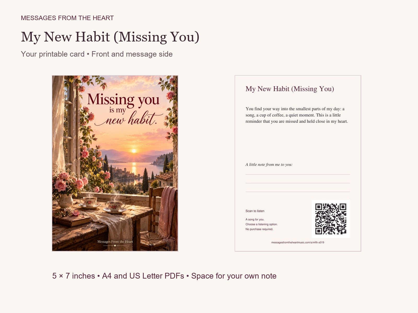My New Habit (Missing You) — Printable Song Gift product image (2)