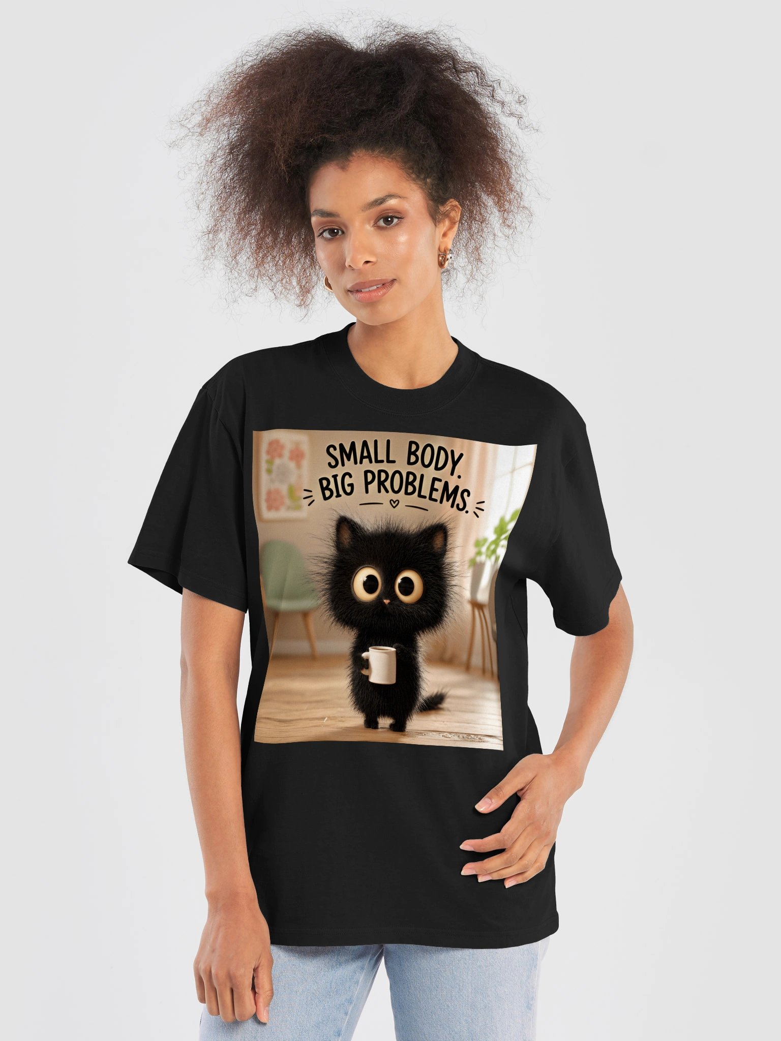 Premium Black Fade Cat T-Shirt, Oversized Unisex Tee, Funny Small Body Big Problems Gift product image (7)