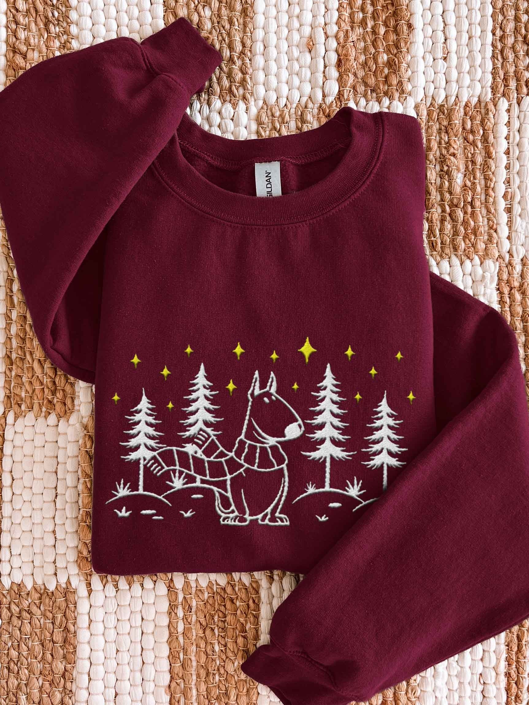English Bull Terrier Winter/Christmas Line Art Design Embroidered Sweatshirt product image (1)