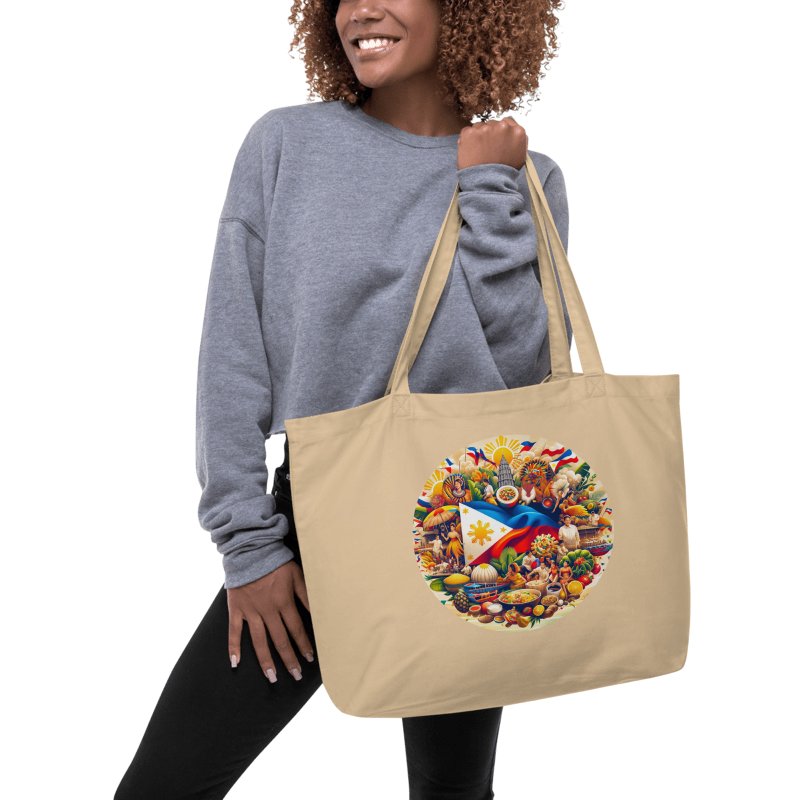 FILIPINO HERITAGE TOTE: VIBRANT PHILIPPINES CULTURE MOSAIC BAG VERSATILE USE (ONE-SIDED), ORGANIC CREAM WIDE TOTE BAG product image (1)