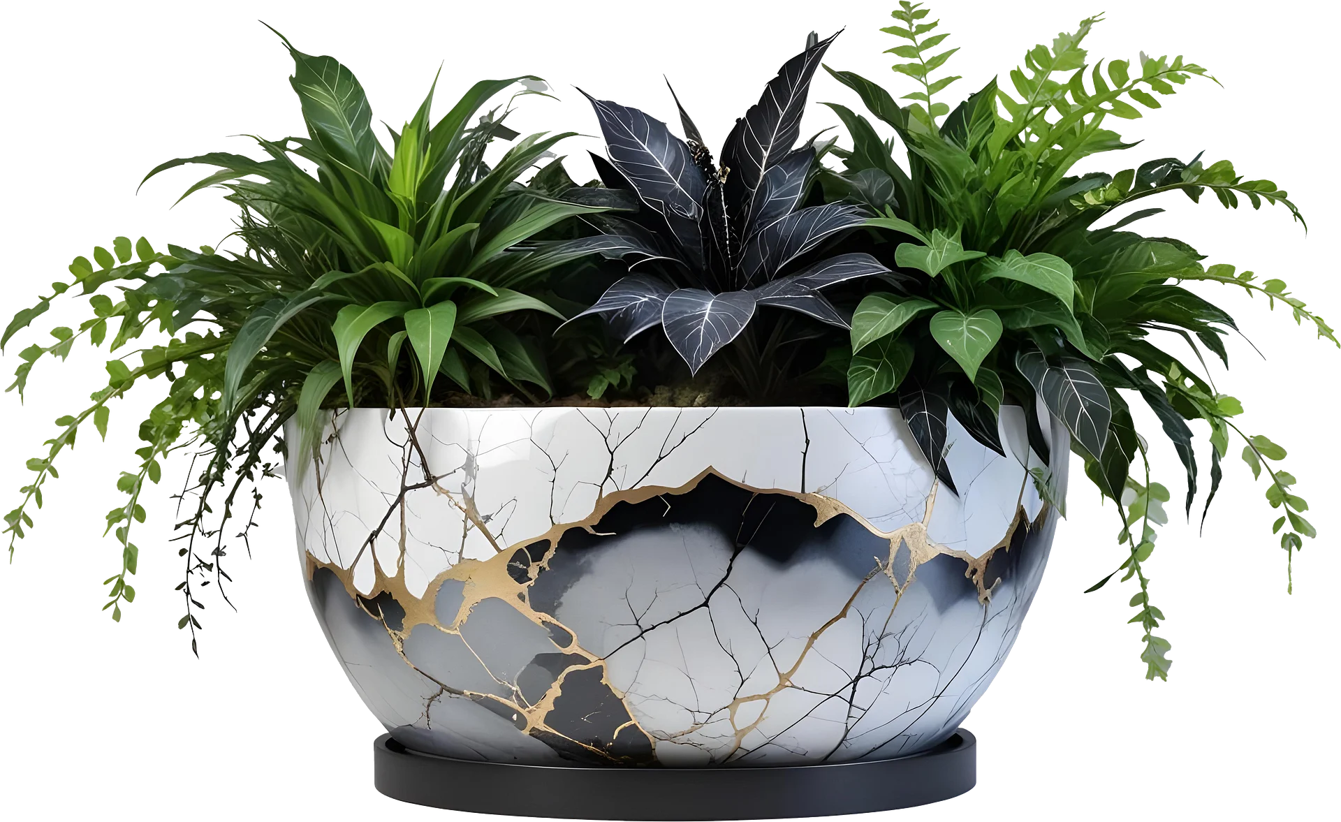 Kintsugi Harmony – White and Grey Ceramic Planter PNG product image (1)