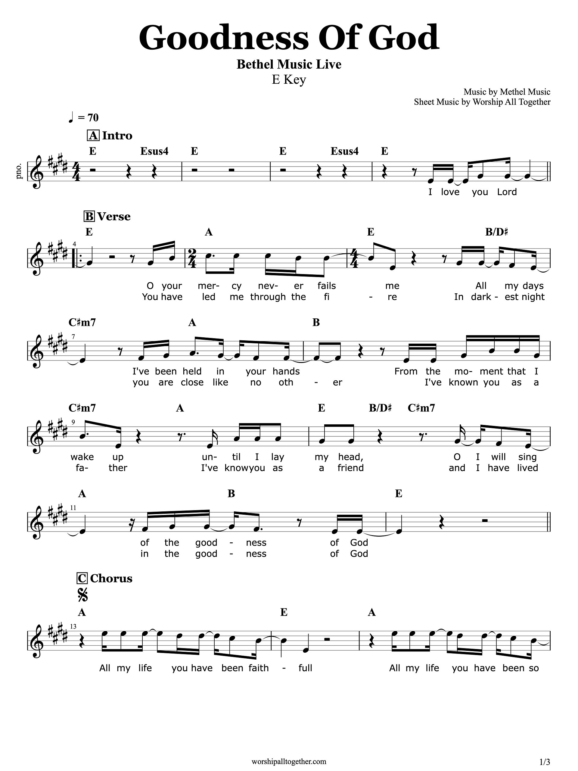 Goodness Of God (E Key) - Bethel Music | Sheet Music, Chord, Lyrics product image (1)