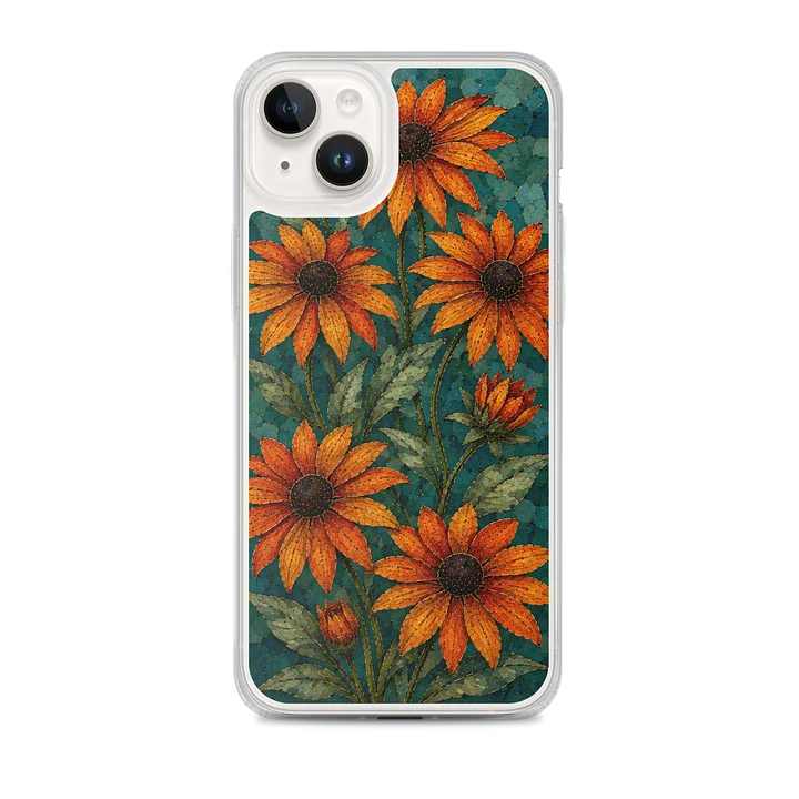 Copper Orange And Teal Wild Black-Eyed Susans Mosaic Premium Soft Silicone iPhone Case - MagSafe Compatible product image (1)